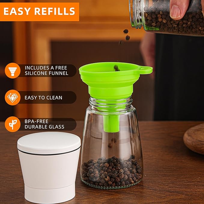 DAVIMADE White Salt and Pepper Grinder Set of 2, Manual Refillable Adjustable - Image 3