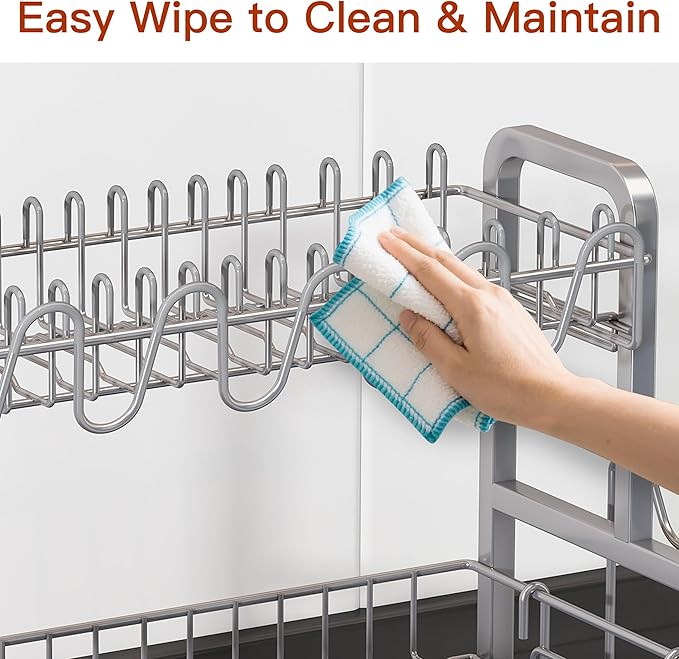 2 Tier Dish Drainer Drying Rack - Image 9