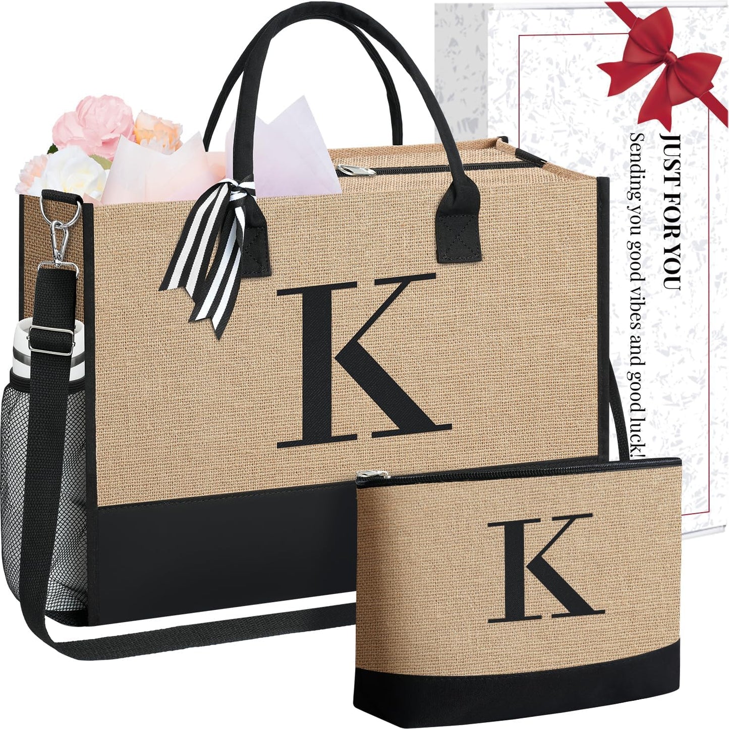 BAGAIL Initial Tote Bag, Personalized Birthday Gifts for Women, Teacher, Friends, Mom, Wedding, Monogrammed Beach Bag