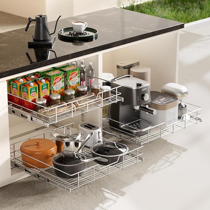 2 Tier Pull Out Cabinet Organizer 24" W X 22" D, Slide Out Drawers - Image 5