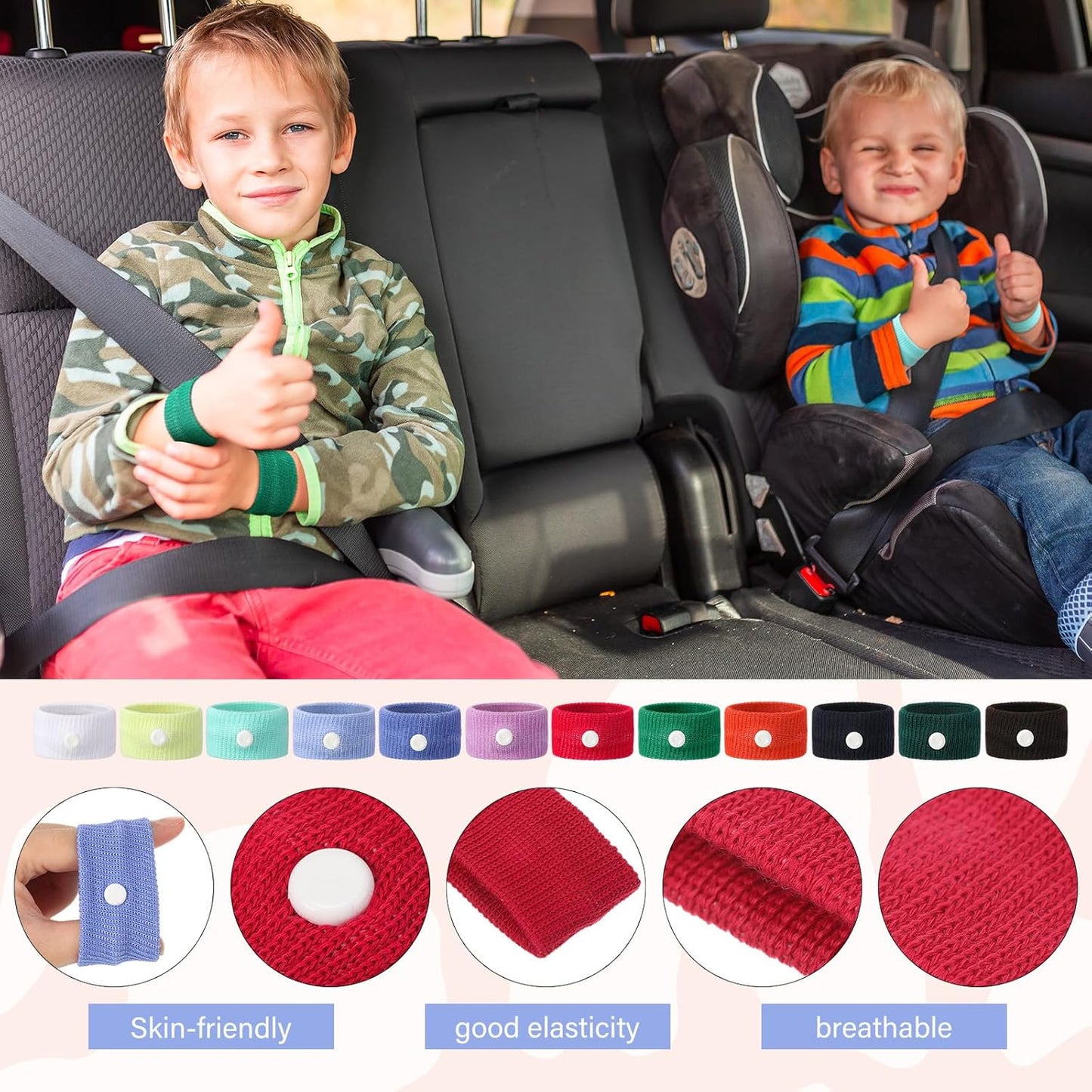 Zhanmai 12 Pairs Motion Sickness Bands for Kids Adults Nausea Wristbands Colorful Nausea Relief Bracelet for Car Sickness Pregnancy Ride Sea Flying Travel