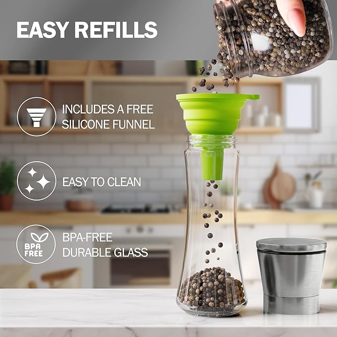 Home EC Premium Stainless Steel Sea Salt and Pepper Grinder Set of 2 - Image 5