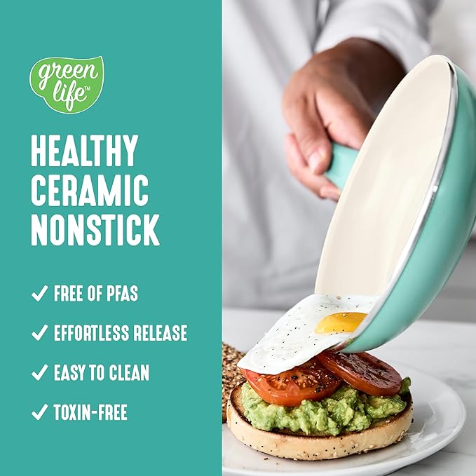 GreenLife 8 Piece Nonstick Cookware Set, Non-Toxic PFAS-Free Ceramic Pots & Pans - Image 2