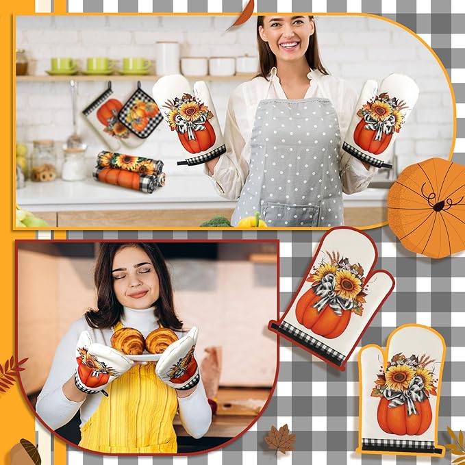 Fanfanwin 10 Pcs Thanksgiving Pumpkin Kitchen Decor Set Kitchen Towels Pot - Image 5