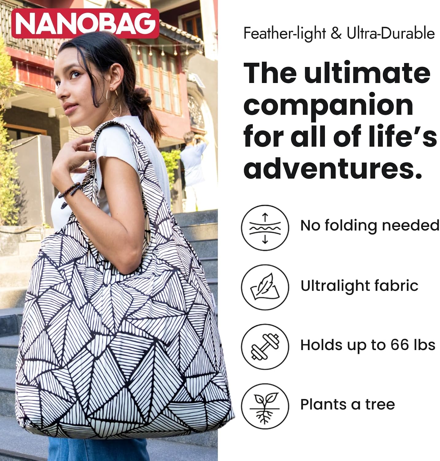 Nanobag Ultra-Lightweight Heavy Duty Foldable Tote for Women & Men, Reusable Grocery & Travel Bag, Packable Collapsible Compact Market Essential (XL Psychedelic)