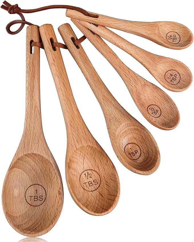6pcs Measuring Spoons, Natural Beechwood Measuring Spoons Set Includes 1 tbsp by EsieHouzie