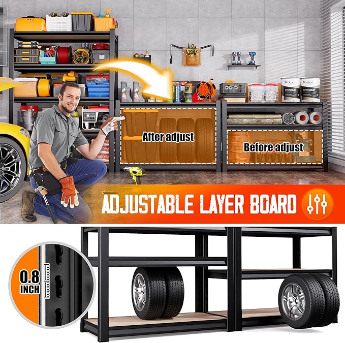 71"H-35"W Garage Shelving-2050LBS 5 Tier Storage Shelves, Adjustable Heavy Duty - Image 4