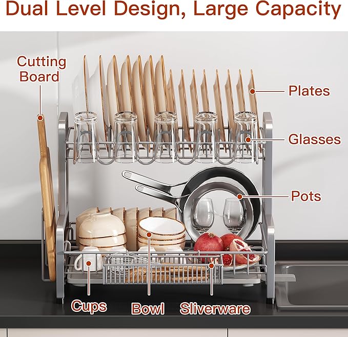 2 Tier Dish Drainer Drying Rack - Image 3