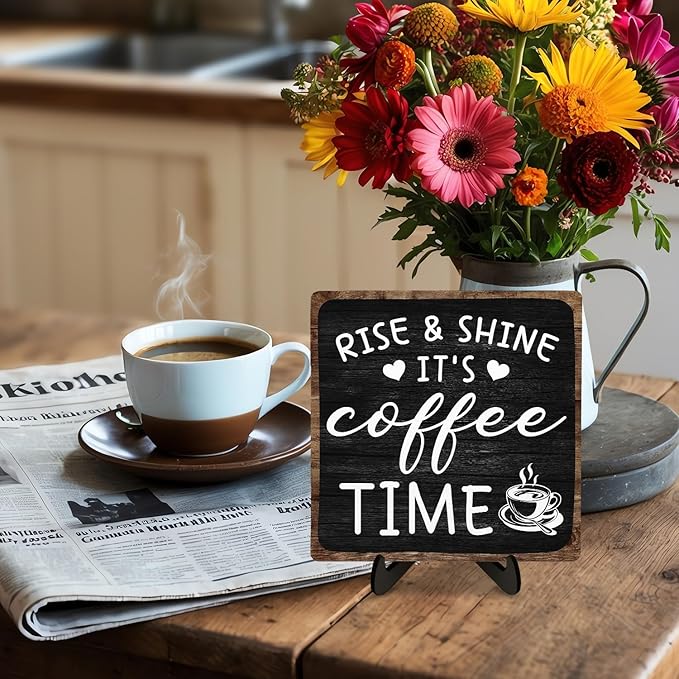 Farmhouse Coffee Wooden Plaque Sign, Vintage Desk Decor - Image 3