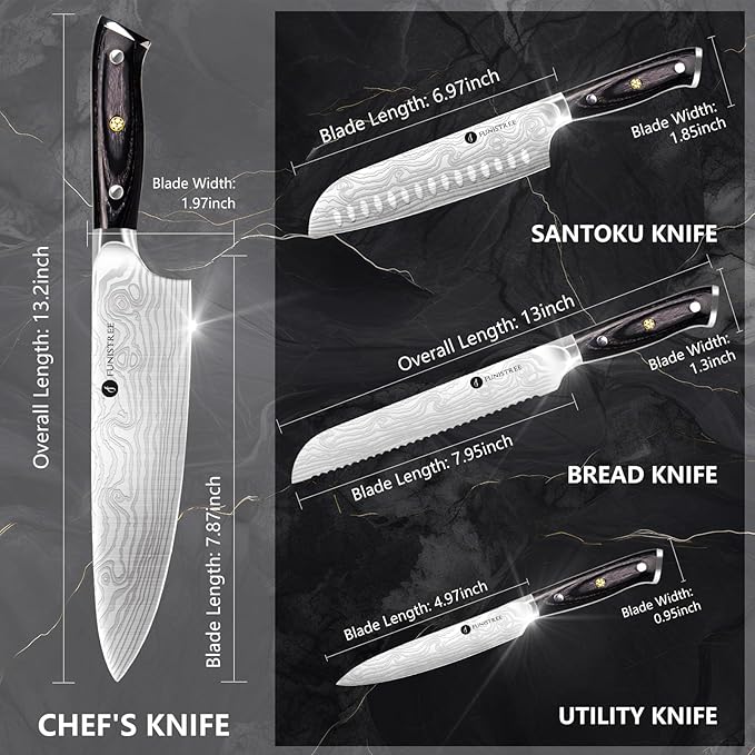 4 Pieces Professional Kitchen Knife Set, Damascus German Stainless Steel Chef - Image 3
