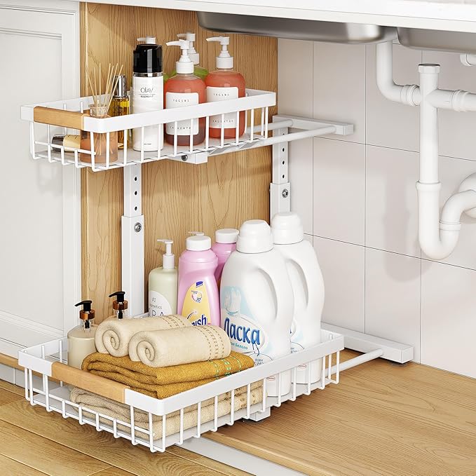 PXRACK Under Sink Organizer, Adjustable Height, 2 Tier Pull Out Under Cabinet - Image 8