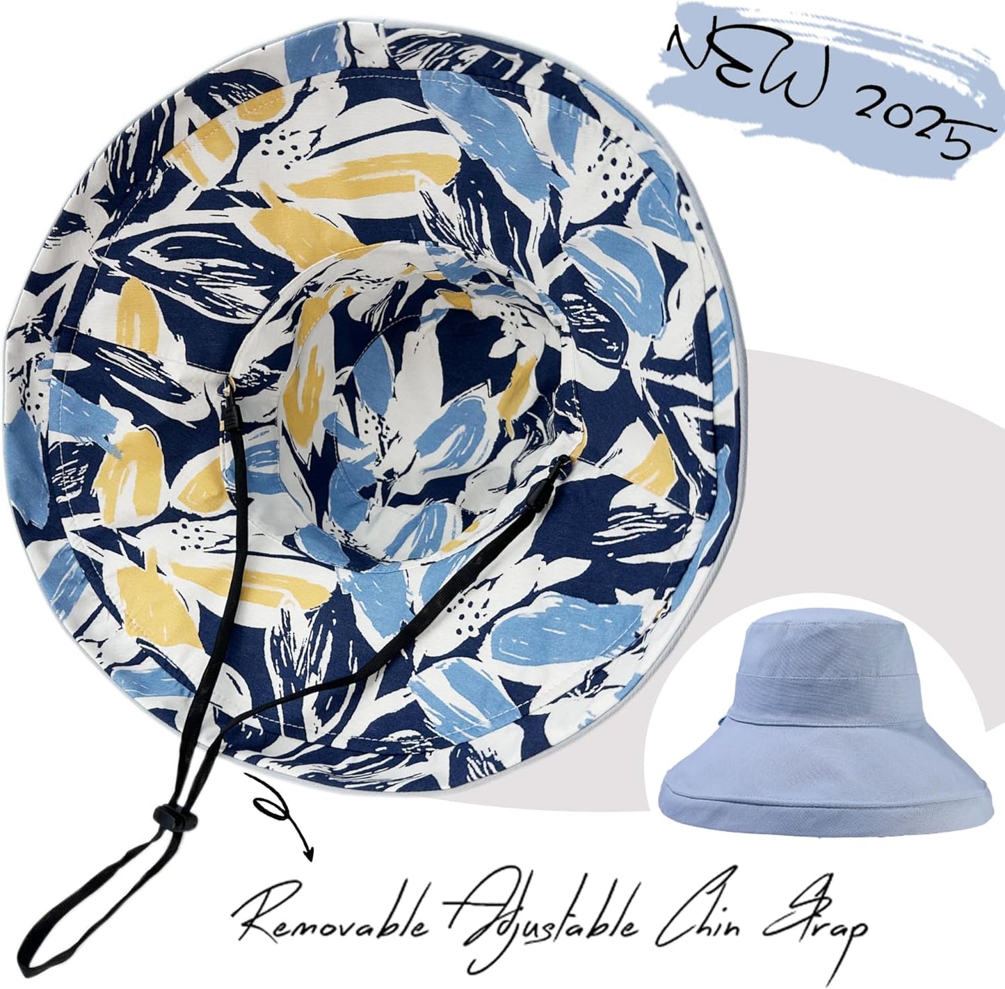 vidsel Womens Sun Hats Wide Brim Reversible Bucket Cotton Hat Packable Summer Travel Cap with Hat Clip,UV Protection