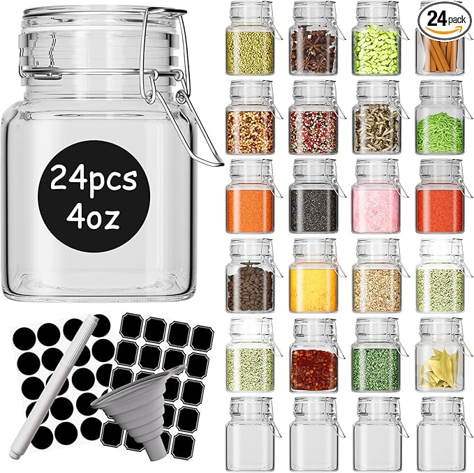 DHSBTLS 4 oz Mini Square Spice Jars, 24 Pack Glass Mason Jars by DHSBTLS