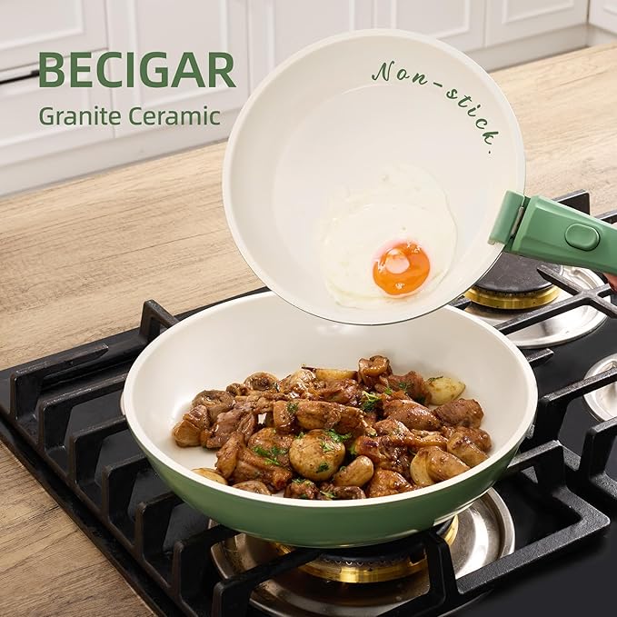 BECIGAR 8PCS Ceramic Cookware, Nonstick Ceramic Pan, Removable Handle Pots and - Image 8