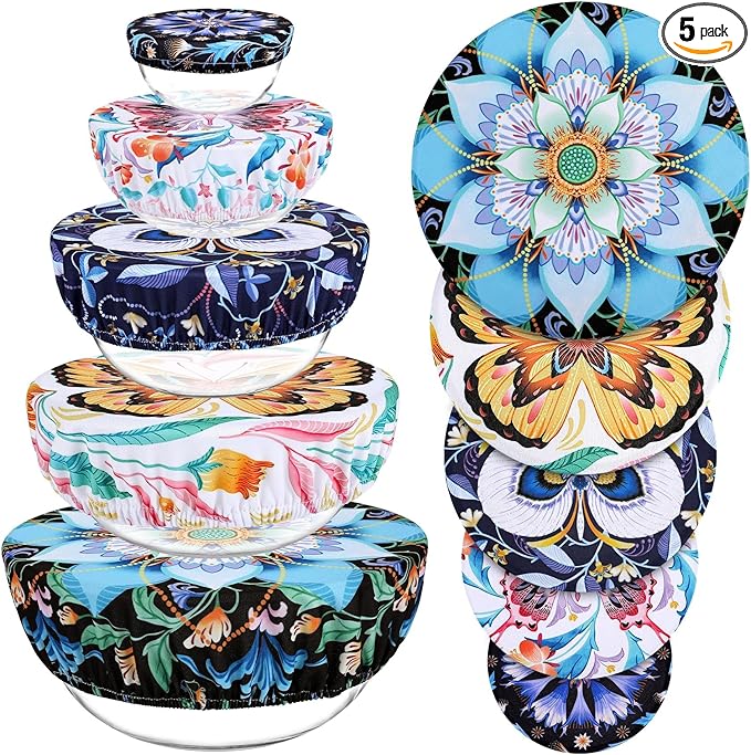 5 Pieces Bowl Covers Reusable, 5 Size Elastic Cloth Bowl Covers by Revahope