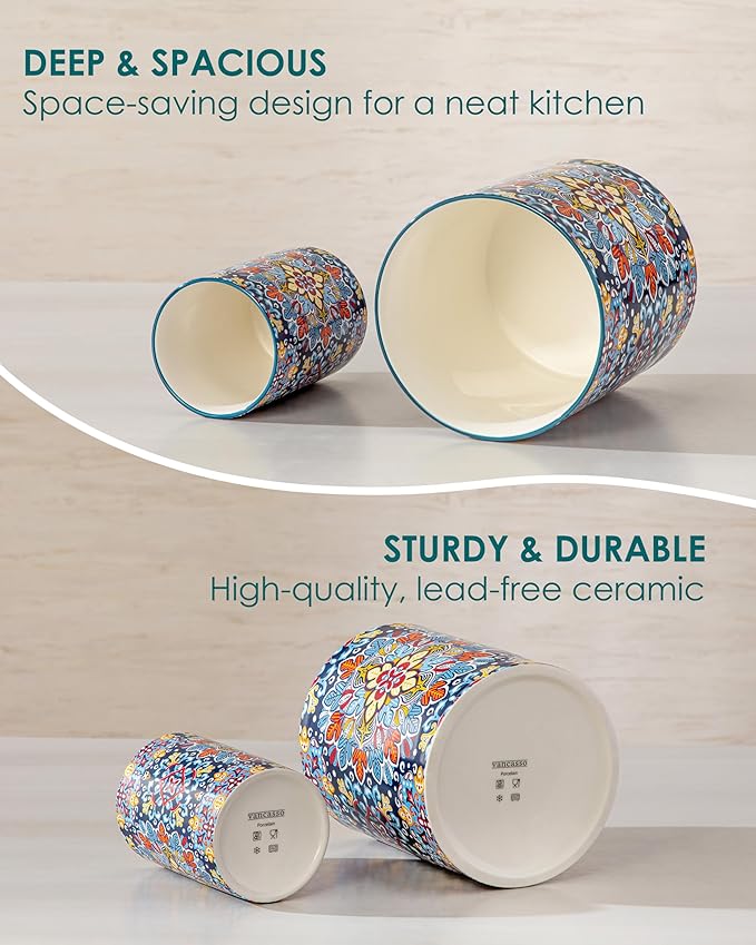 vancasso SIMI Utensil Holder, 7.3"+5.5" Porcelain Kitchen Utensil Holder - Image 7
