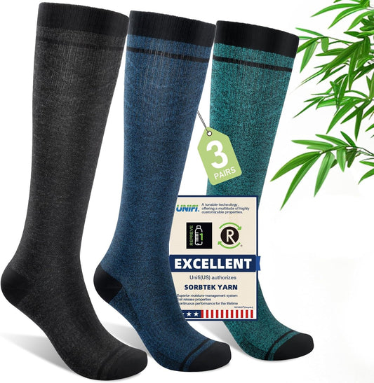 Compression Socks Women & Men, 15-20 mmHg Bamboo Viscose Knee High Soft Support for Flying Travel Daily