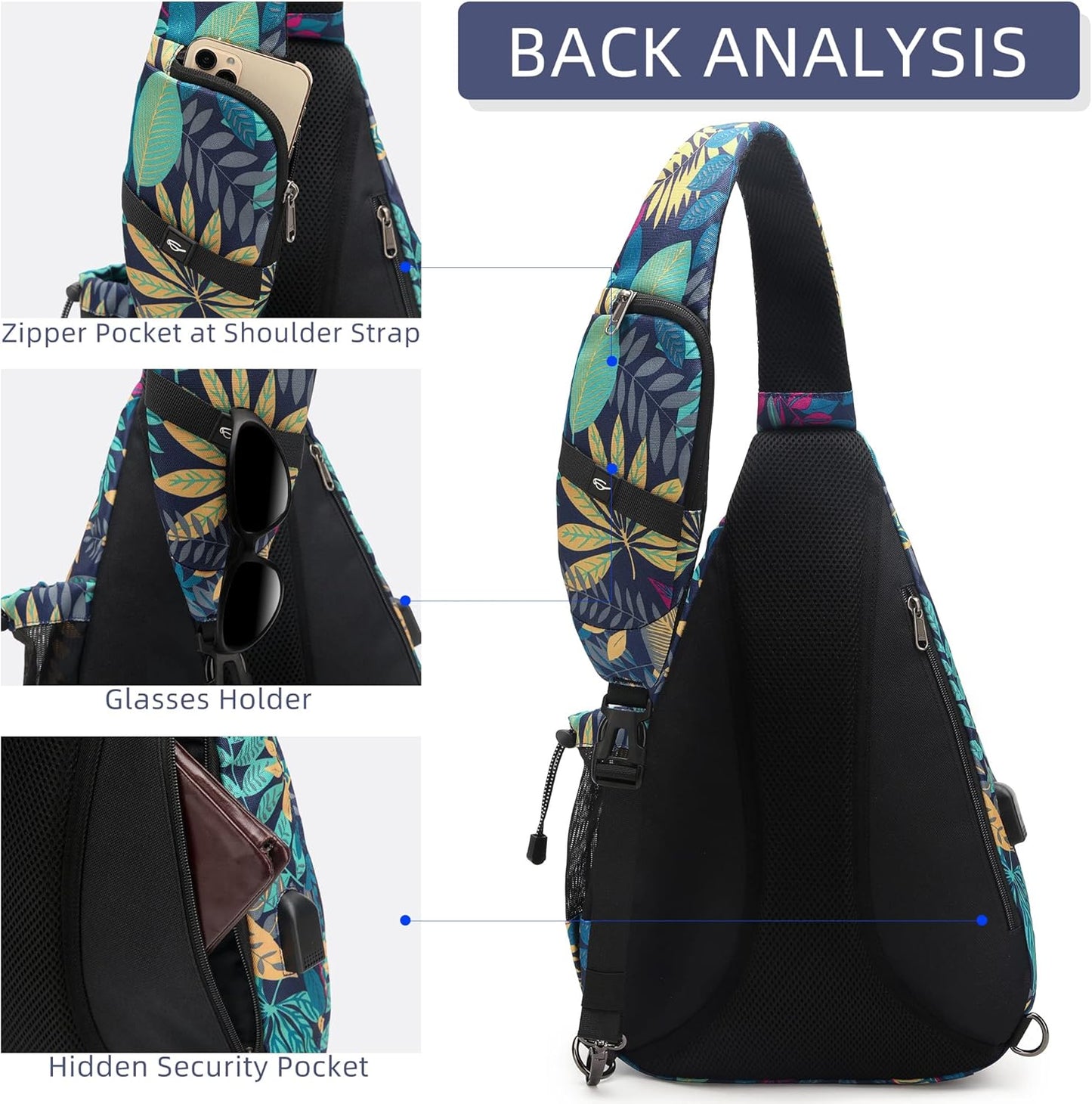 Water-Proof Sling bag/Crossbody Backpack/Shoulder Bag with USB Charging Port for Travel, Hiking, Cycling, Camping