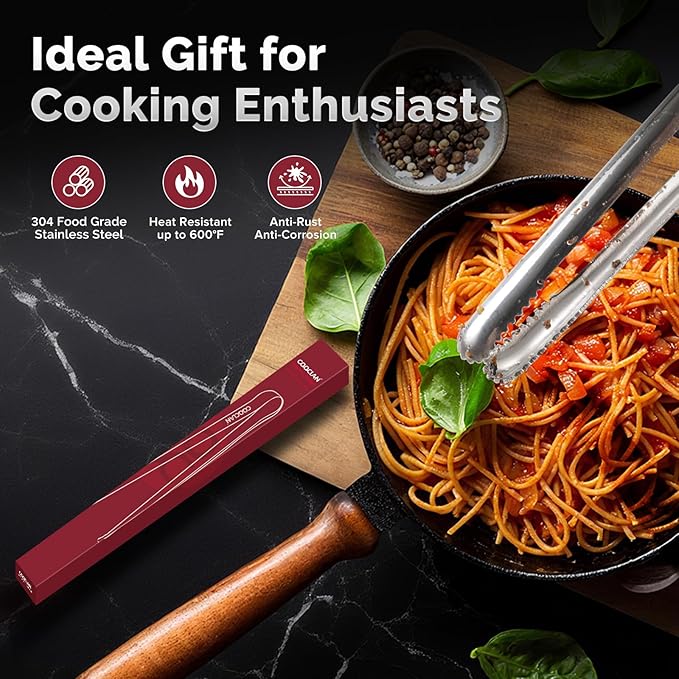 Precision Serrated Non-Slip Tips Cooking Tongs 2 Set, One-Piece 18/8 Stainless - Image 9