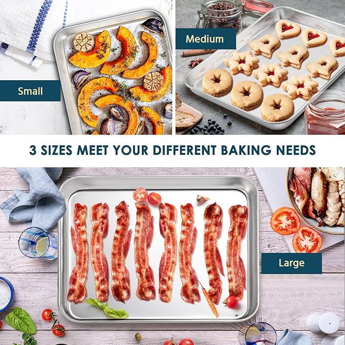 E-far Stainless Steel Baking Sheet Set of 3, 12.4”/10.5” /9.4” Cookie Sheet - Image 5