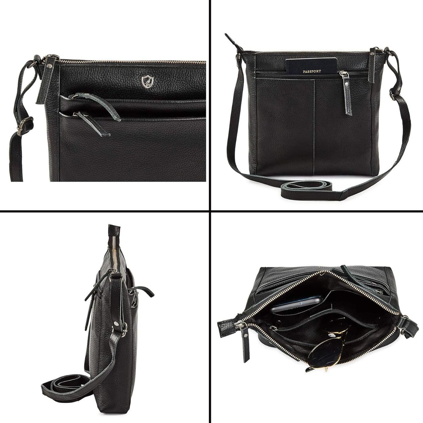 Small Soft Genuine Leather Crossbody Purse Women’s Sling Crossover Shoulder Travel Handbag with Triple Zipper