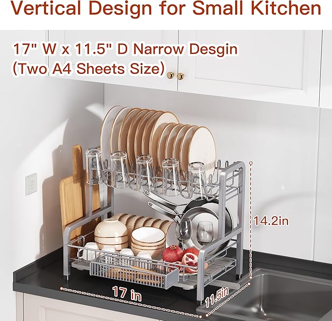 2 Tier Dish Drainer Drying Rack - Image 6