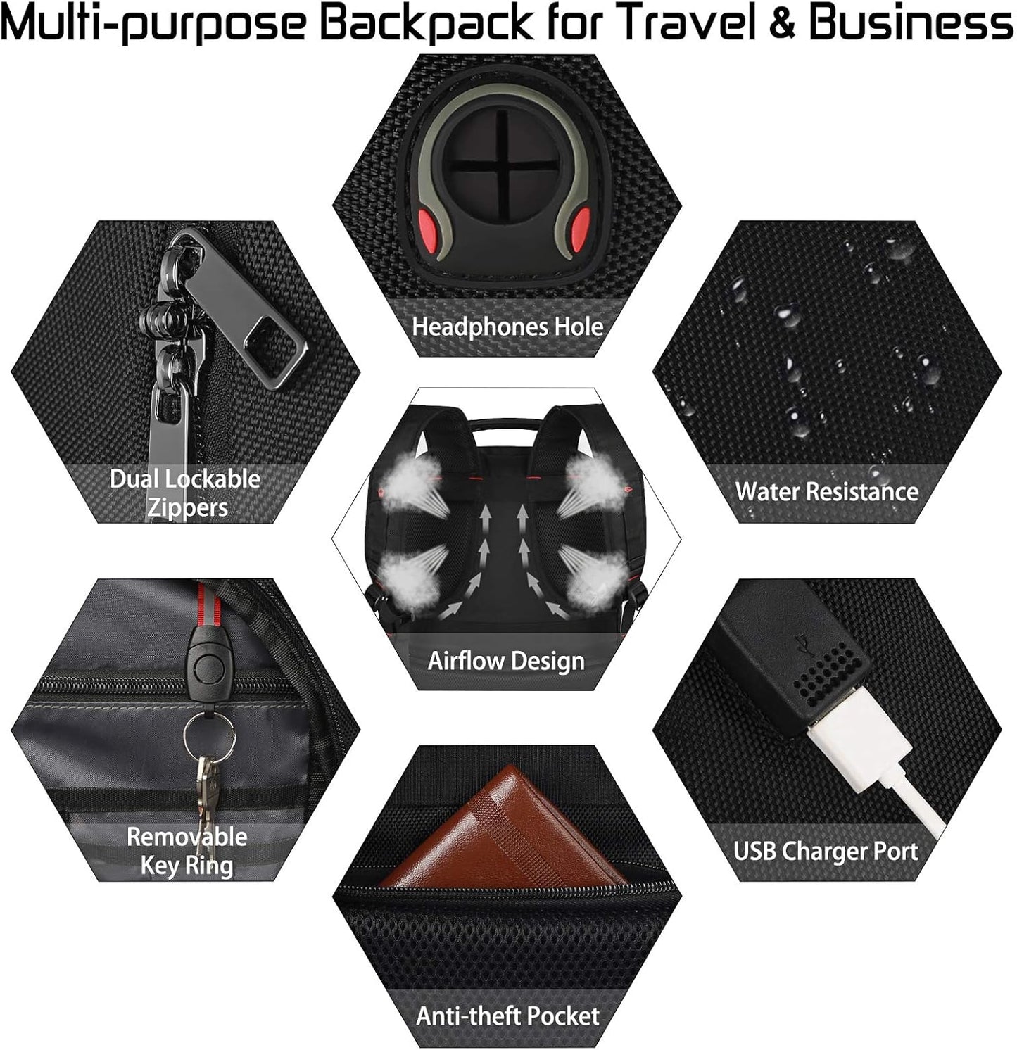 18.4 inch Travel Backpack Men Women, 55-60L Extra Large Laptop Backpack RFID Anti Theft TSA Friendly Flight Approved Backpacks, Water Resistant College School Heavy Duty With USB Charging Port, Purple