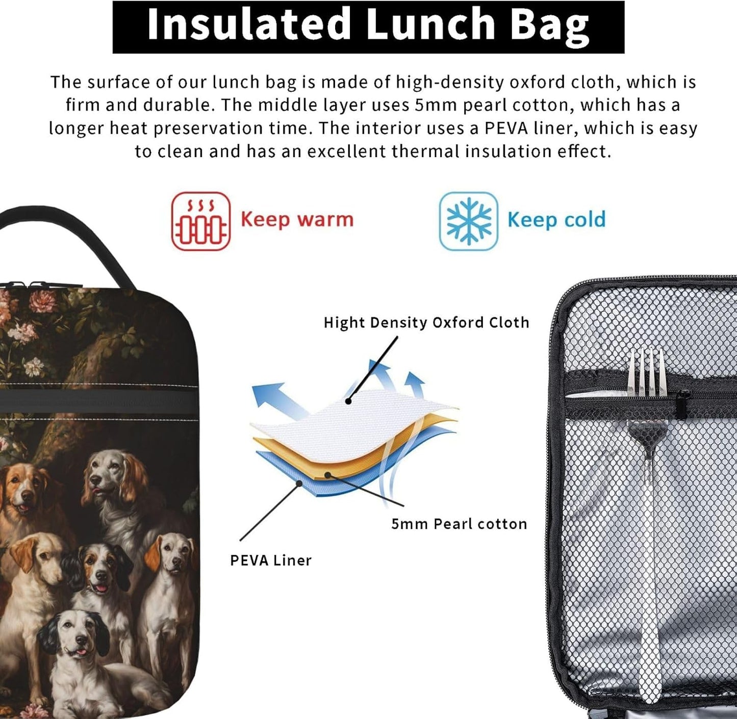 Dog Insulated Lunch Box for Women Men Dog Lunch Bag for Travel,or Fishing Polyester Dog Lunch Box
