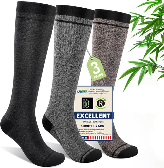 Compression Socks Women & Men, 15-20 mmHg Bamboo Viscose Knee High Soft Support for Flying Travel Daily