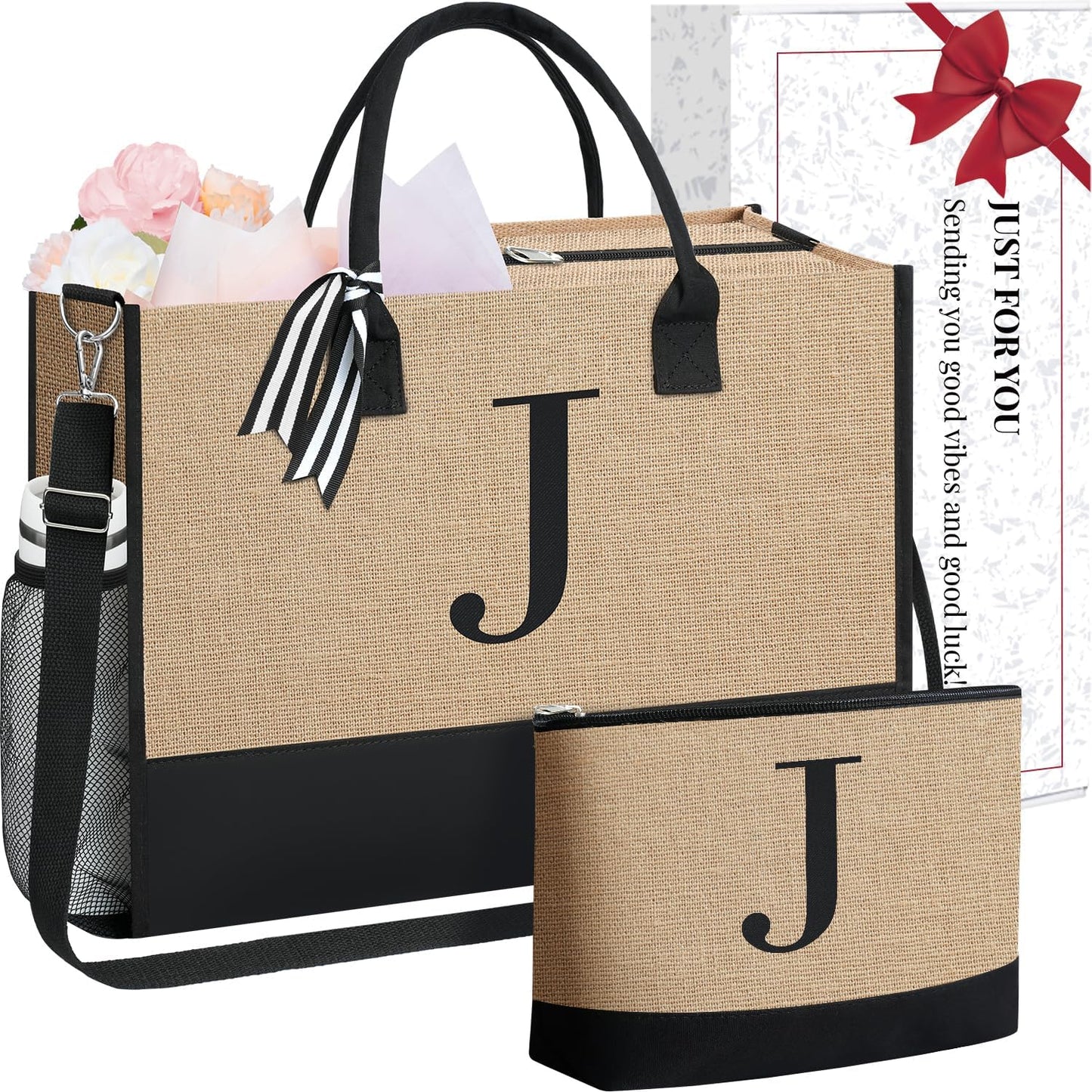 BAGAIL Initial Tote Bag, Personalized Birthday Gifts for Women, Teacher, Friends, Mom, Wedding, Monogrammed Beach Bag