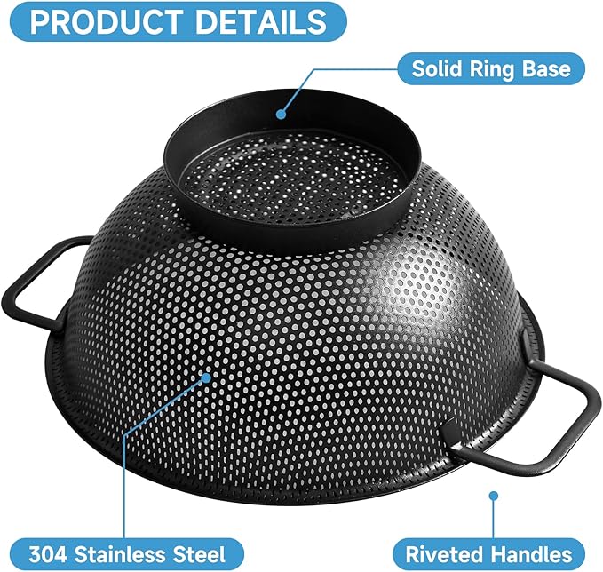 Black Colander for Kitchen, Stainless Steel Pasta Strainer - Image 5