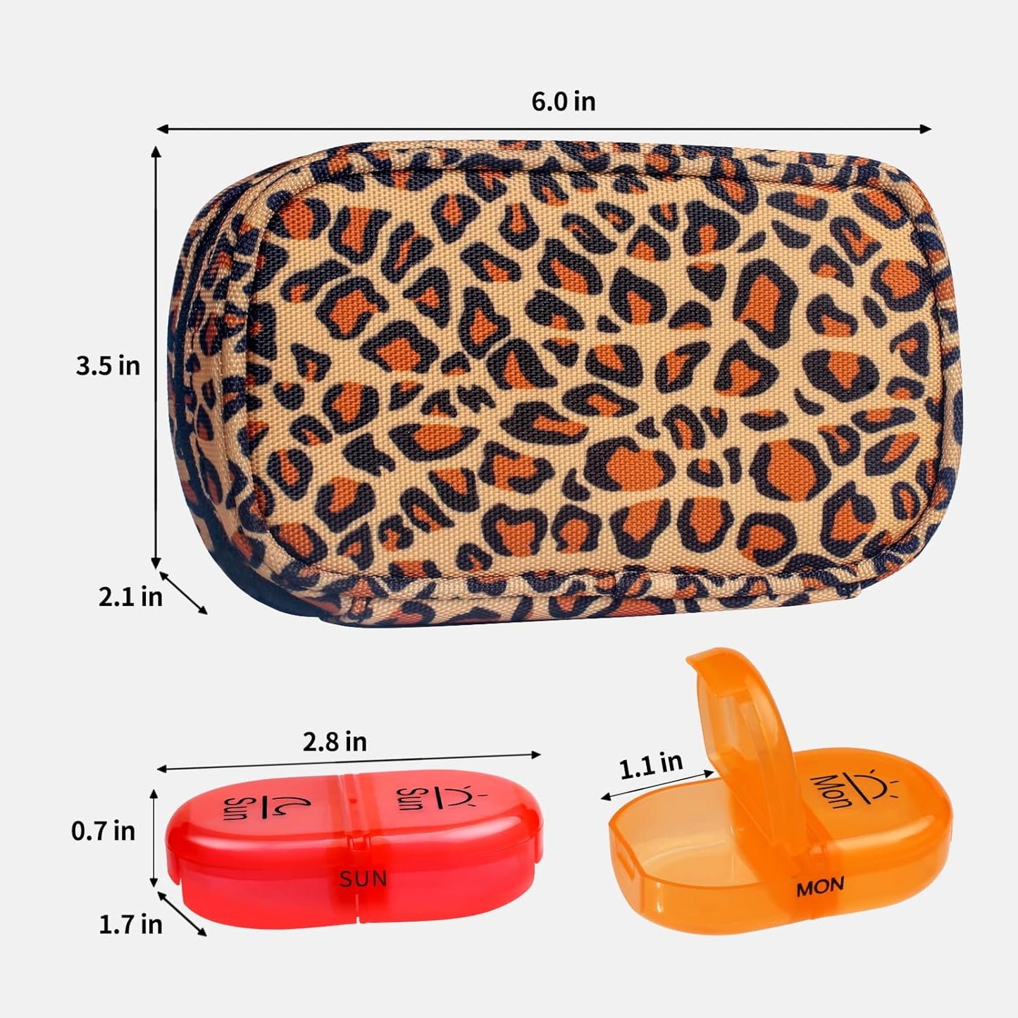 Serfeymi Weekly Travel Pill Organizer 2 Times A Day AM PM Upgraded Rainbow Pill Box 7 Day with Portable Zipper Canvas Pill Case, Medicine Organizer for Pills, Vitamins, Fish Oils - Brown 01