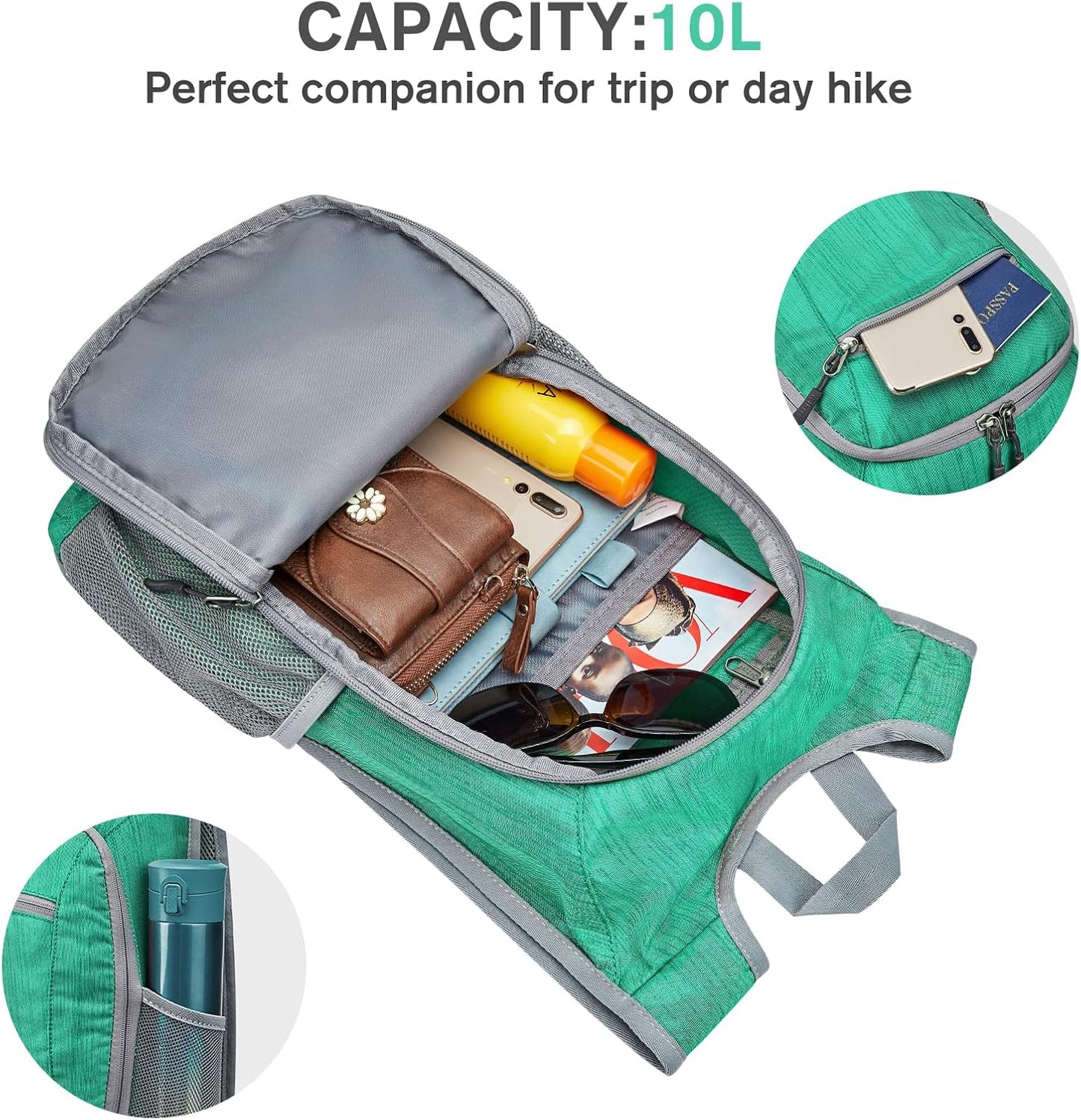 G4Free 10L/15L Hiking Backpack Lightweight Packable Hiking Daypack Small Travel Outdoor Foldable Shoulder Bag