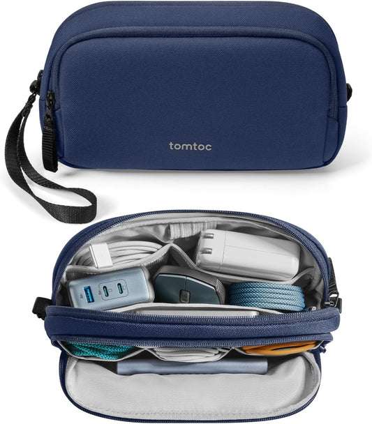tomtoc Electronic Organizer Travel Case, Water Resistant Dual Compartment Tech Pouch Cable Organization Storage Bag for Charger, Cord, Phone, Hard Drive, Power Bank, Accessories Travel Essentials