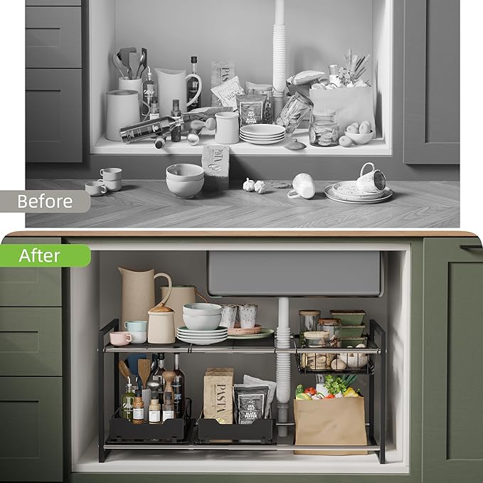 NETEL Under Sink Organizers and Storage, Kitchen Cabinet Organizer, 2 Tier - Image 5