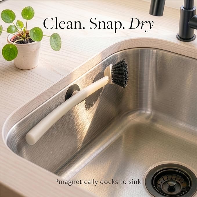 Earth & Mango Magnetic Dish Brush & Scraper, Snaps to Sink, Non-Scratch - Image 2