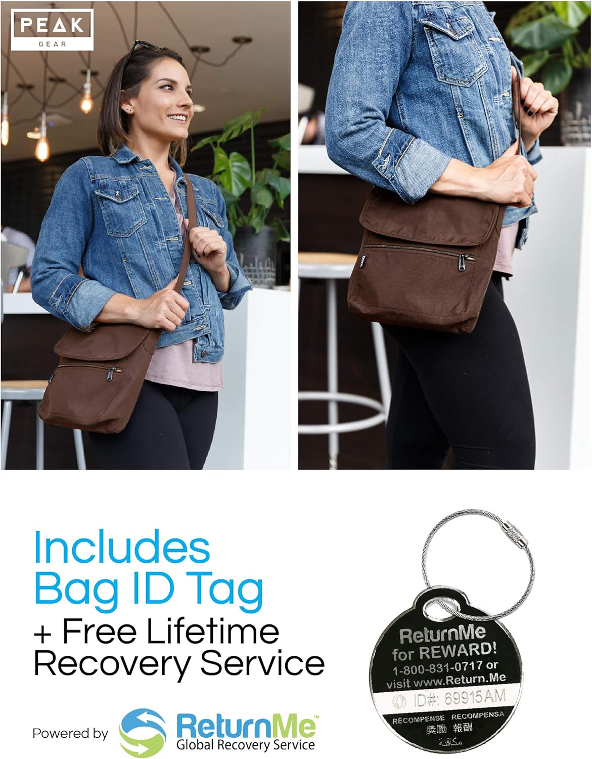 Peak Gear Crossbody Travel Purse with RFID Blocking Pocket and Lifetime Recovery Service. Nylon Shoulder Bag