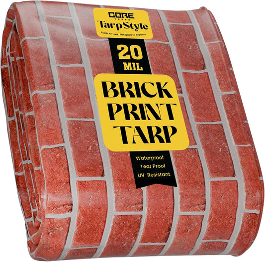 Core Tarps Extreme Heavy Duty 20 Mil Tarp Cover, Waterproof, UV Resistant, Rip and Tear Proof, Poly Tarpaulin with Reinforced Edges for Roof, Camping, Patio, Pool, Boat (Bricks/Black 12′ X 12′)