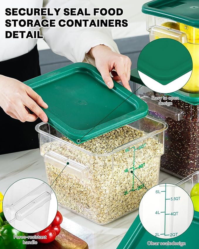 2QT NSF Food Storage Containers: 8 PCS Commercial Clear Square Food Storage - Image 8