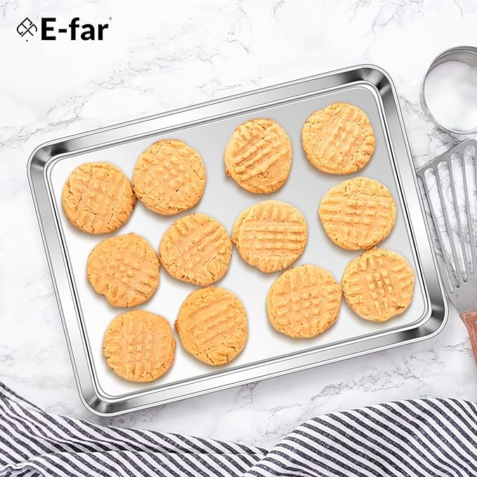 E-far Stainless Steel Baking Sheets Set of 4, 12.4” x9.7” Baking Cookie Sheets - Image 7