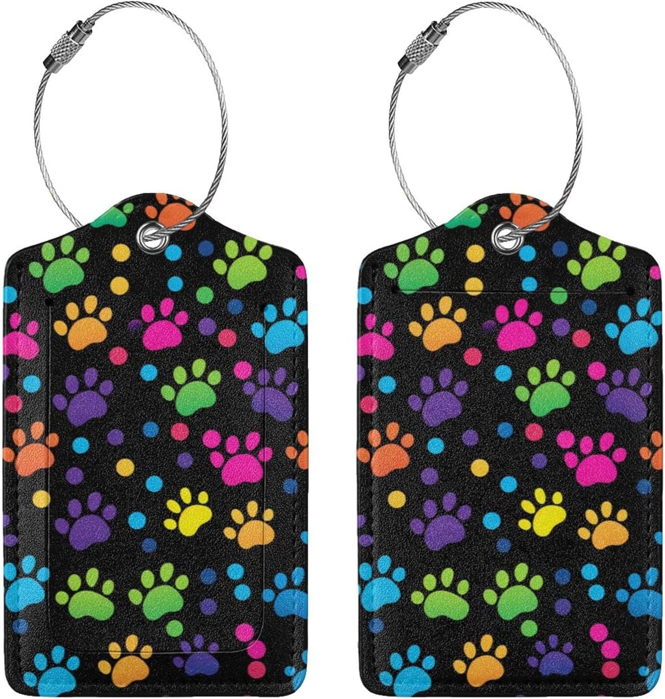 Cute Dog Paws Leather Luggage Tag with Stainless Steel Ring, Fun Name Id Card Cover Travel Bag Tag Set, Suitable for Travel Bag Luggage Women Men 4 PCS