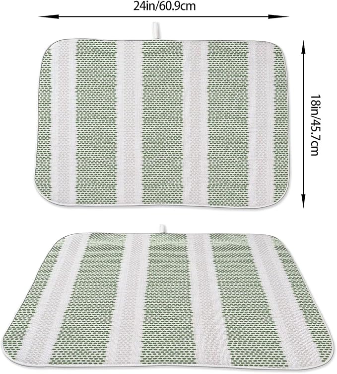 Boho Sage Green Dish Drying Mat 18 x 24 inch Modern Geometry Polka Dot Striped - Image 2