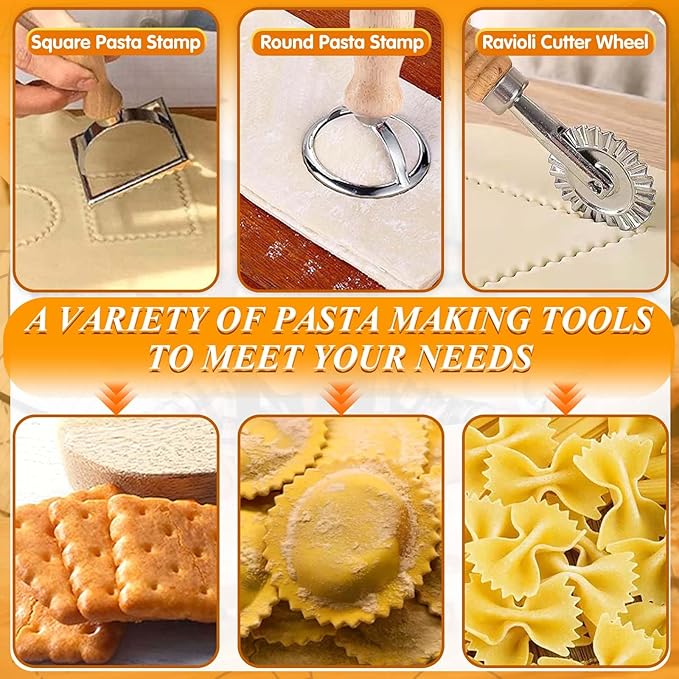 Pasta Making Tools, 1 Gnocchi Board, 1 Dough Cutter, 1 Ravioli Cutter, 2 Pasta - Image 4