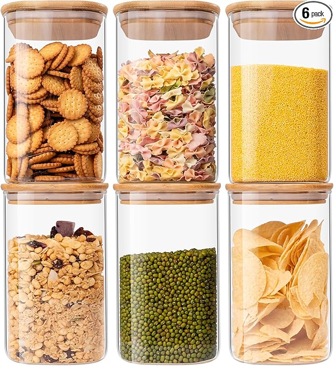 Glass Food Storage Jars 37 oz Set of 6, Glass Storage Containers Clear Glass by Liuruiyu