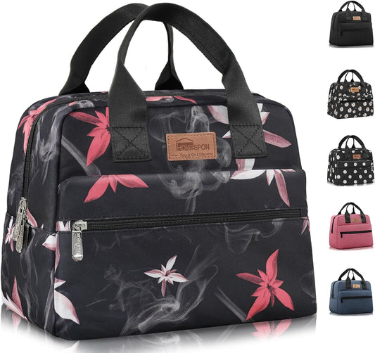 HOMESPON Insulated Lunch Bag for Women Men Lunch Box Cooler Lunch Tote for Work Picnic (Pink Flowers)