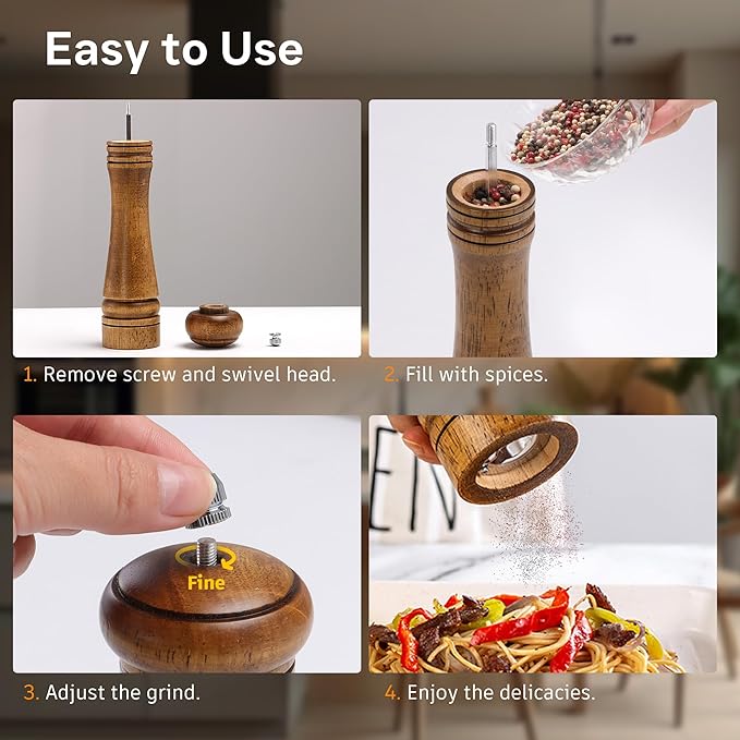 Wood Salt and Pepper Grinder, Salt Grinder and Pepper Mill, Oak Wood Shakers - Image 4
