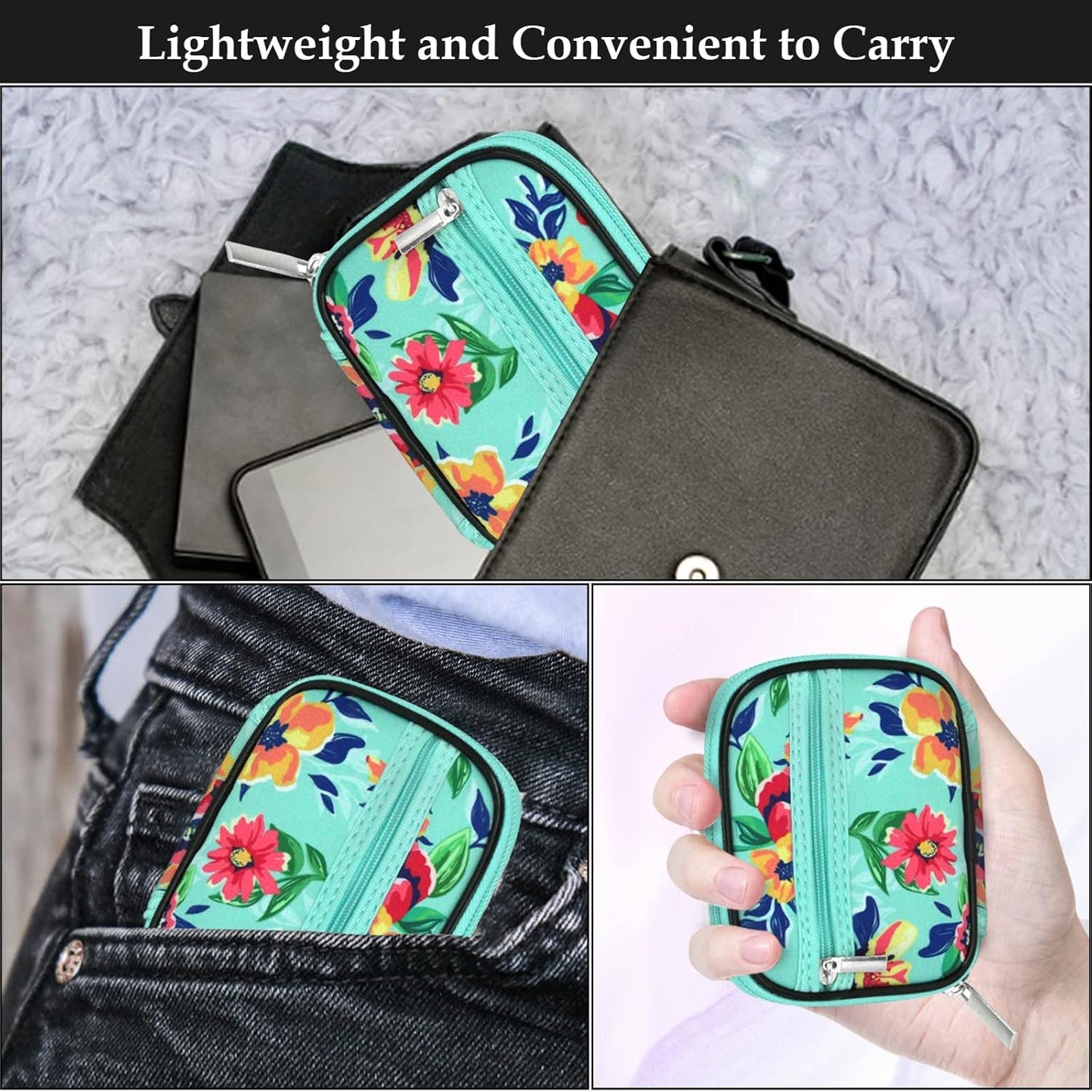 Serfeymi Weekly Travel Pill Organizer Pill Case for Purse with Removable 7 Day Pill Box, Fashionable Travel Medicine Organizer Pill Container for Medicine, Vitamin, Supplement - Bloom 01 + Green 01
