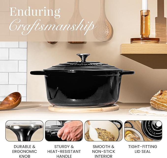 Cast Iron Dutch Oven with Lid – Non-Stick Ovenproof Enamelled Casserole Pot – - Image 7