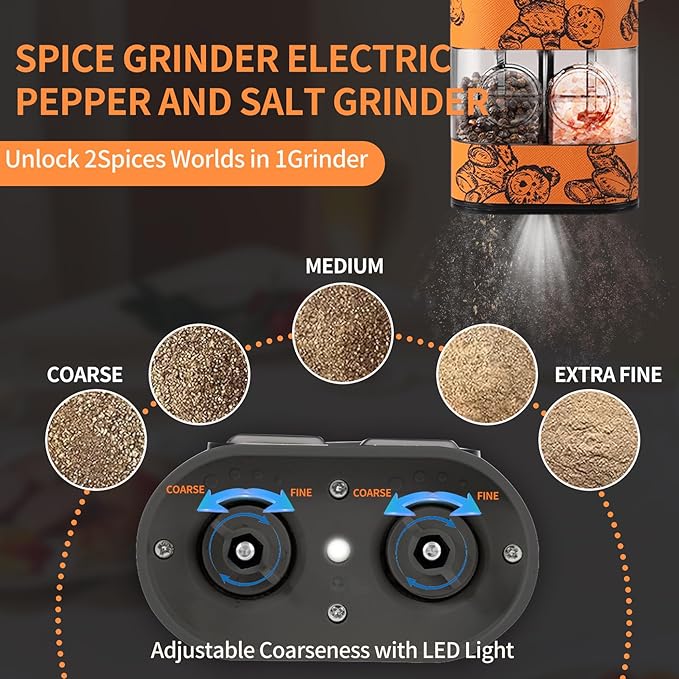 Dual Chamber Salt and Pepper Grinder Set Rechargeable, Electric Pepper Grinder - Image 3