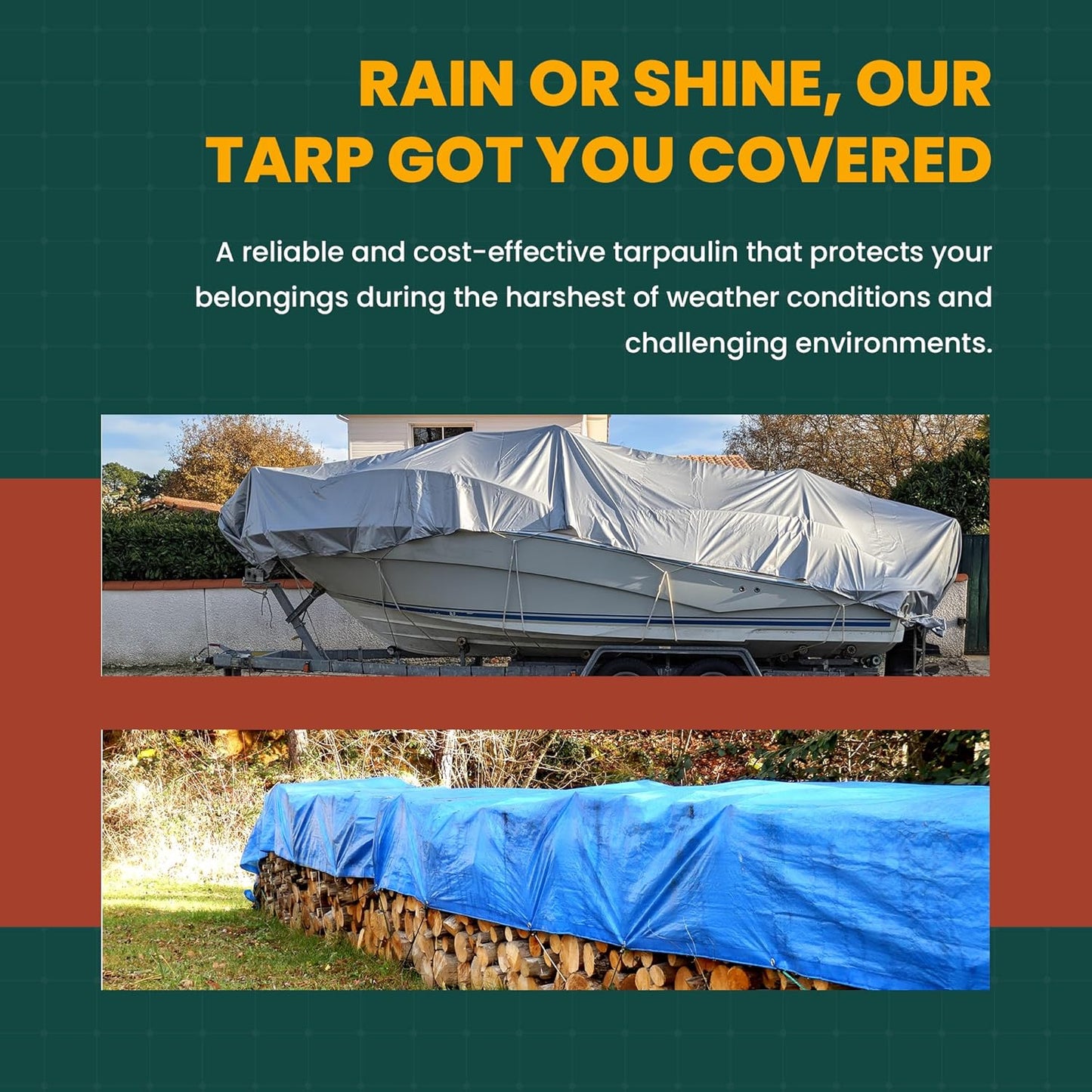 Large Waterproof Tarp - Heavy Duty 20 Mil Thick Poly Tarpaulin Ideal for Canopy Tents, Boats, RV or Pool Covers - Multipurpose Protective Tarps with Grommets for Indoor, Outdoor Use | 12' x 16' 2 Pack